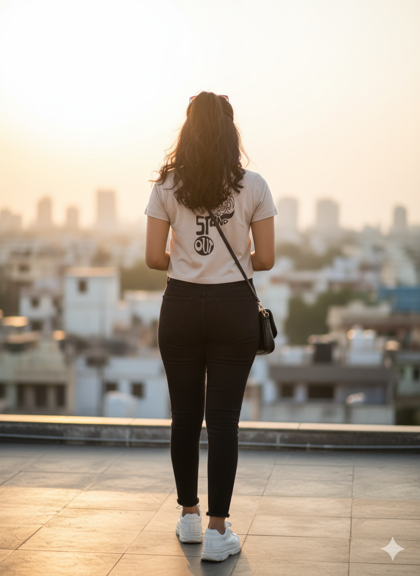 Light Tan Graphic Crop Top