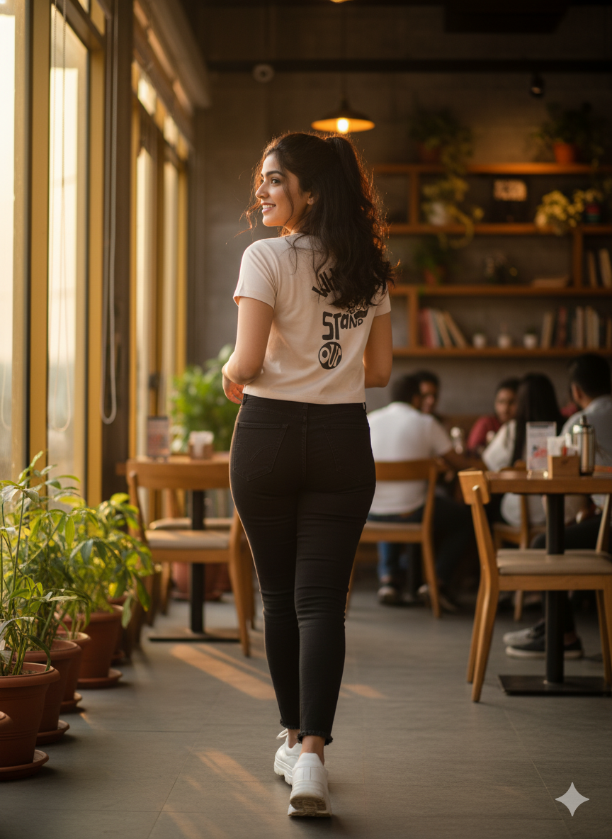 Light Tan Graphic Crop Top