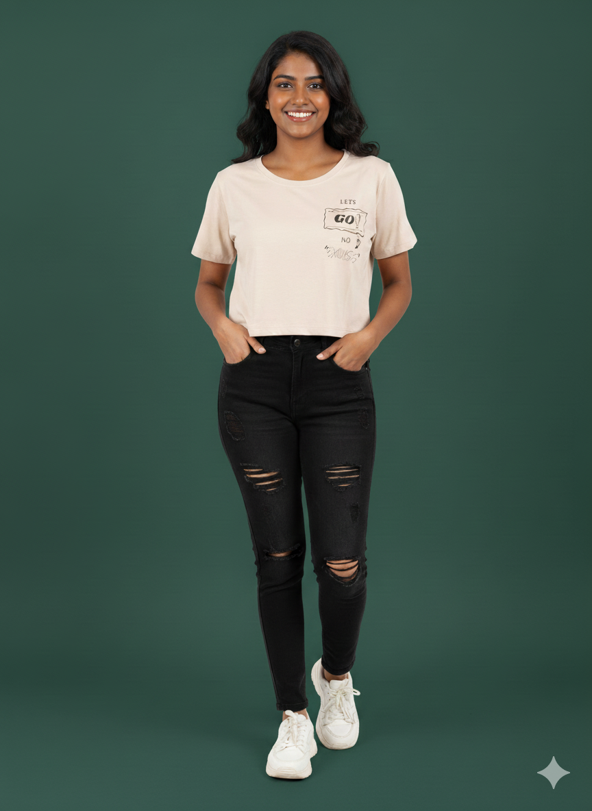 Light Tan Graphic Crop Top